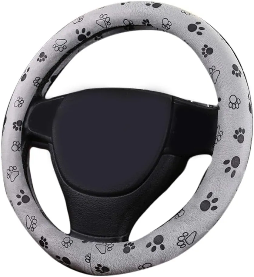 Soft Comfortable Cute Paw Printed Automotive Car Steering Wheel Cover (Grey)