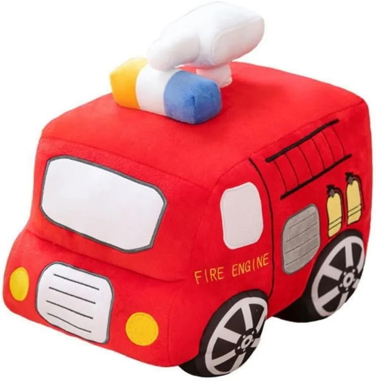 Soft Plush Fire Engine Excavator Stuffed Truck Toy Cute Cartoon Rescue Vehicle Throw Pillow Excellent Gifts for Kids or Birthday Party Christmas ﻿ (Fire Engine)