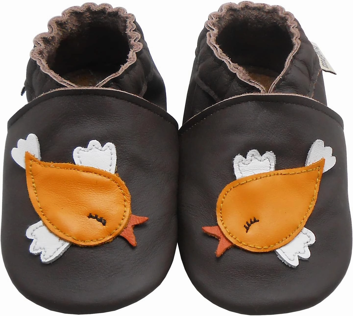 Soft Leather Slippers Baby Moccasins with Rubber Sole, Anti-Slip Infant Toddler First Walking Shoes for Boys Girls, 0-24 Months