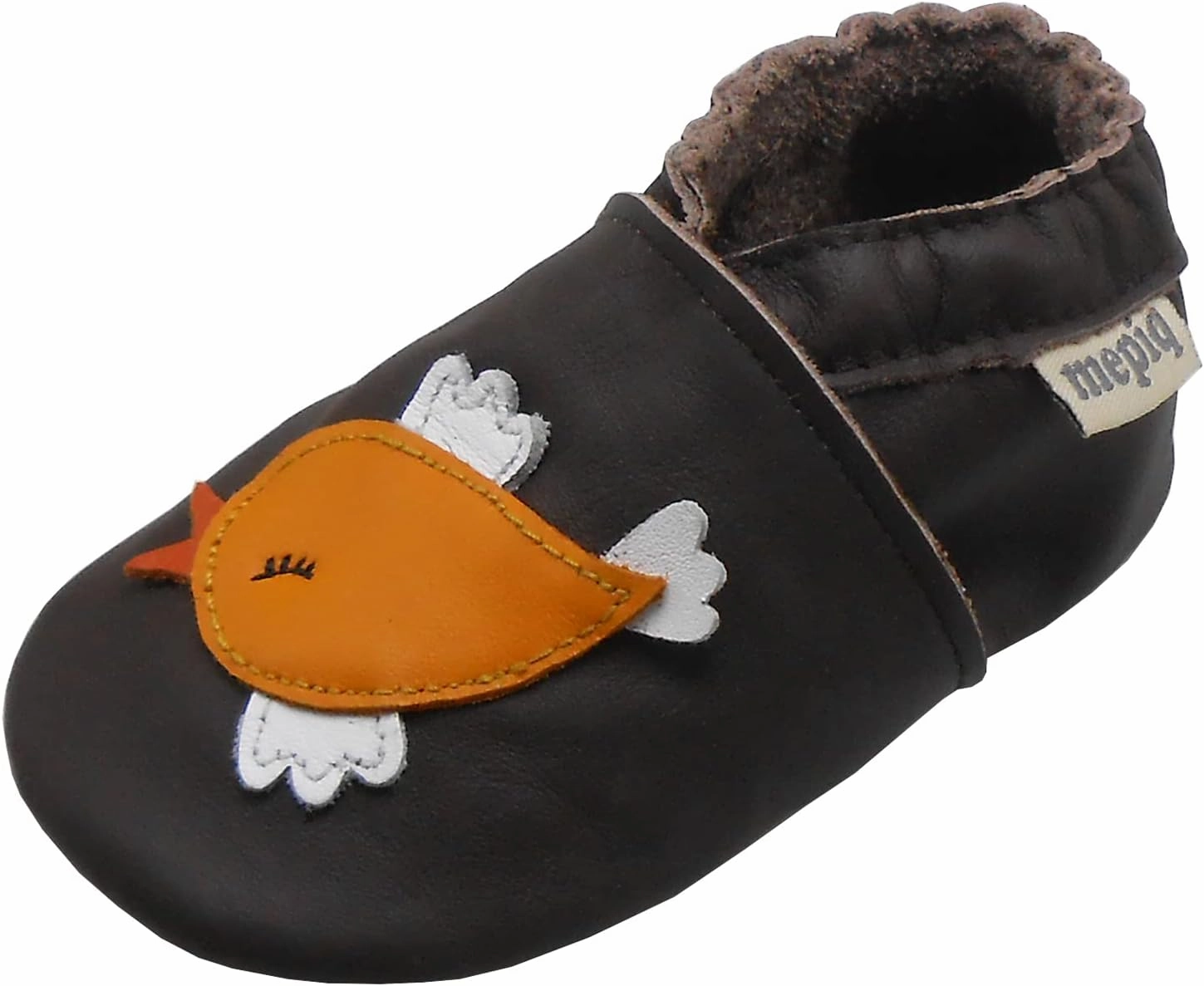 Soft Leather Slippers Baby Moccasins with Rubber Sole, Anti-Slip Infant Toddler First Walking Shoes for Boys Girls, 0-24 Months