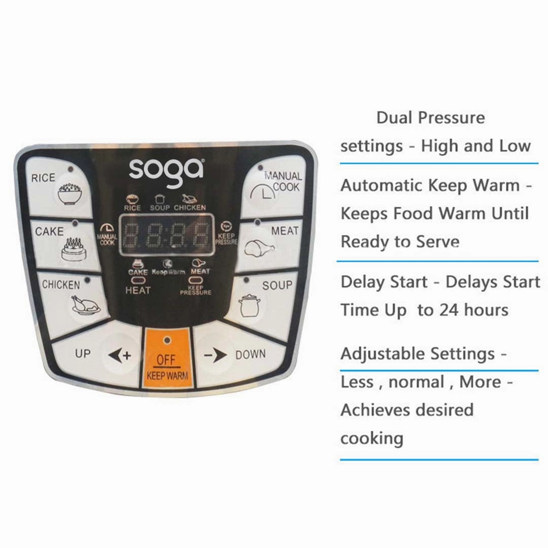 SOGA Stainless Steel Electric Pressure Cooker 10L Nonstick 1600W