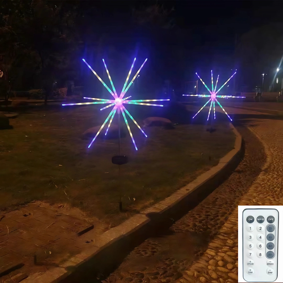 Solar Fireworks Starburst Light with Remote Control, 8 Modes Path Lights