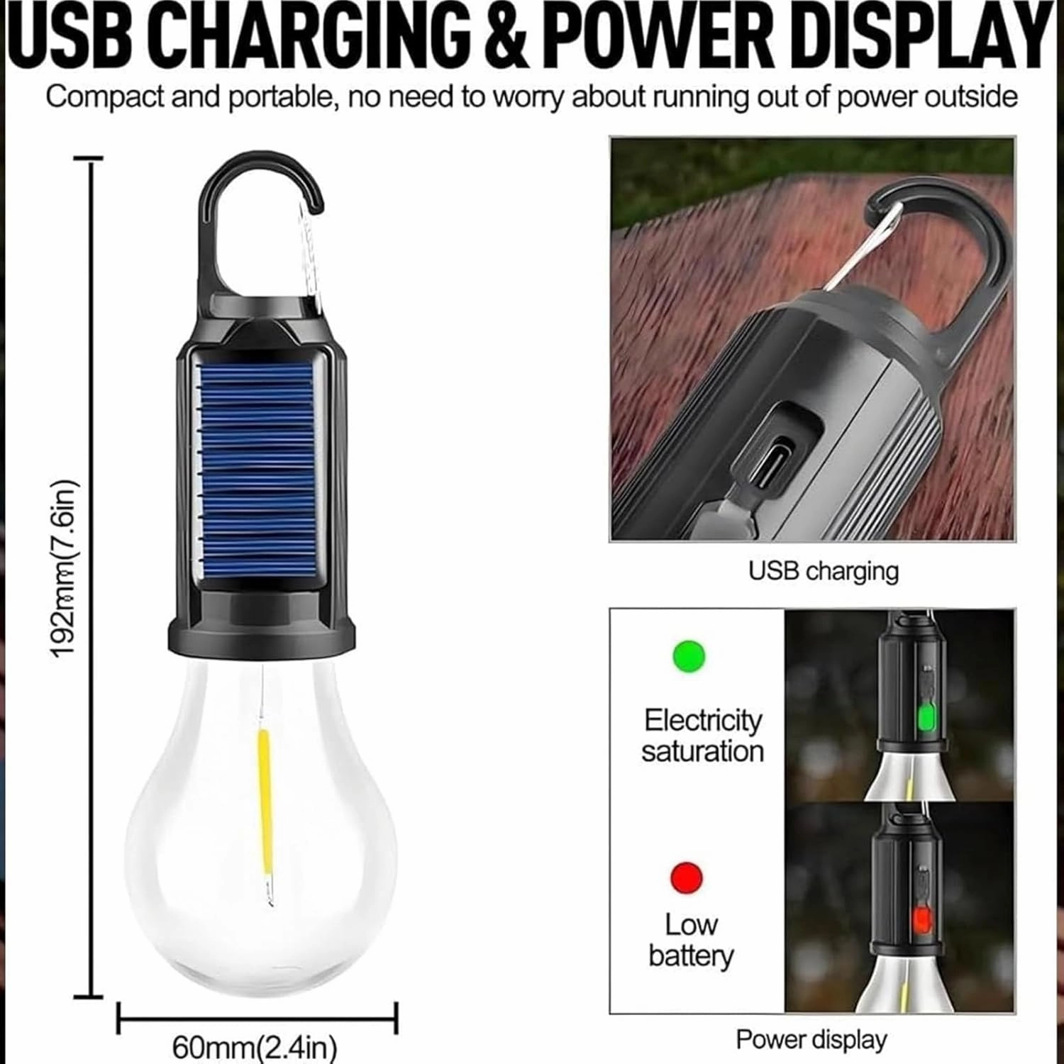 Solar Rechargeable Hooked Camping Light, Solar Tent Lights USB Rechargeable LED Camping Lantern, 2025 New Vintage Outdoor Tent Ambient Light, for Power Outages, Hiking,Campsites (B,4PC)