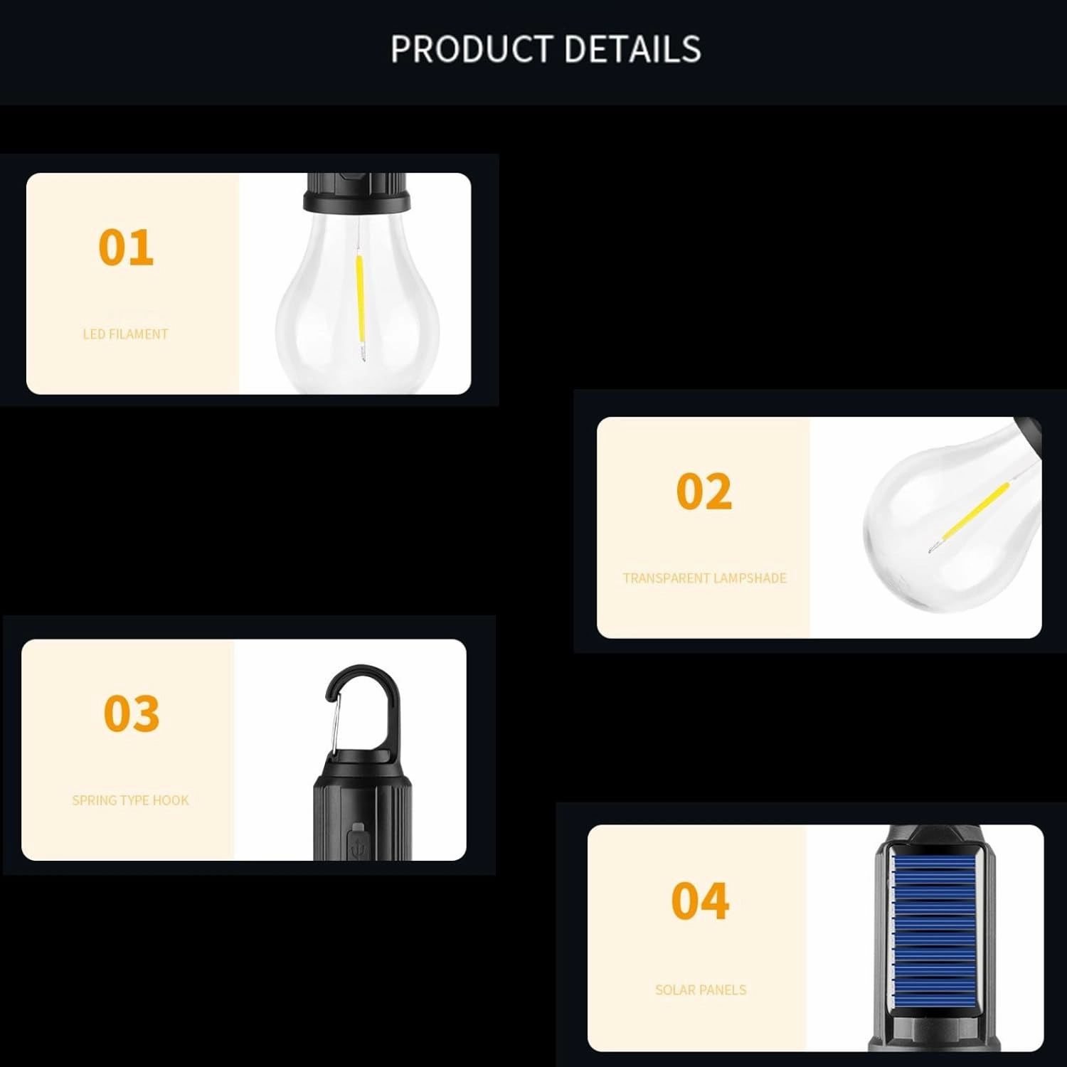 Solar Rechargeable Hooked Camping Light, Solar Tent Lights USB Rechargeable LED Camping Lantern, 2025 New Vintage Outdoor Tent Ambient Light, for Power Outages, Hiking,Campsites (B,4PC)