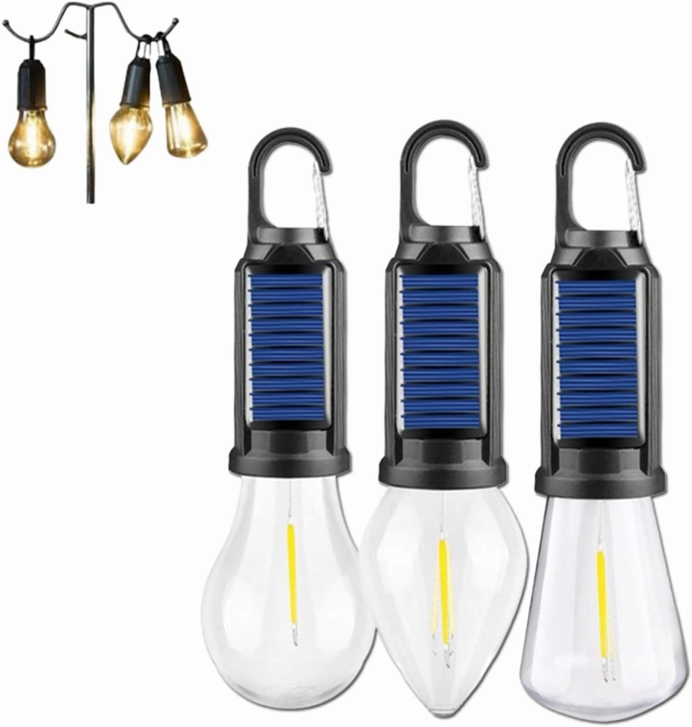 Solar Rechargeable Hooked Camping Light, Vintage Outdoor Tent Ambient Light, Outdoor Waterproof, 2025 New Solar Tent USB Rechargeable Led Camping Lantern, with Clip Hook, Vintage (D)