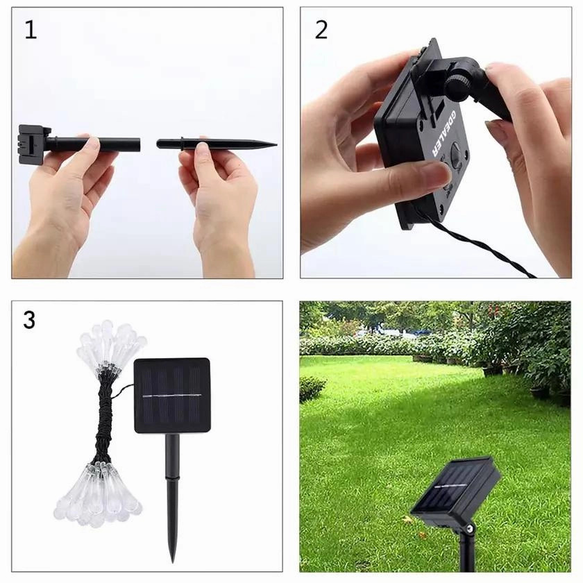 Solar String Lights 20ft 30 LED Water Drop Solar String Fairy Waterproof Lights