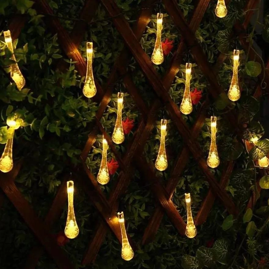 Solar String Lights 20ft 30 LED Water Drop Solar String Fairy Waterproof Lights