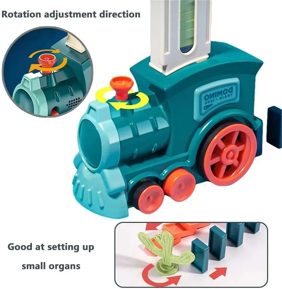 soputry Domino Toy Train Blocks Set, Automatic Domino Stacking Toy Creative Domino Rally Electric Train Set, Upgrade 4 Color Domino Toy Train for 3-12 Year Old Boys and Girls (80 Dominoes)