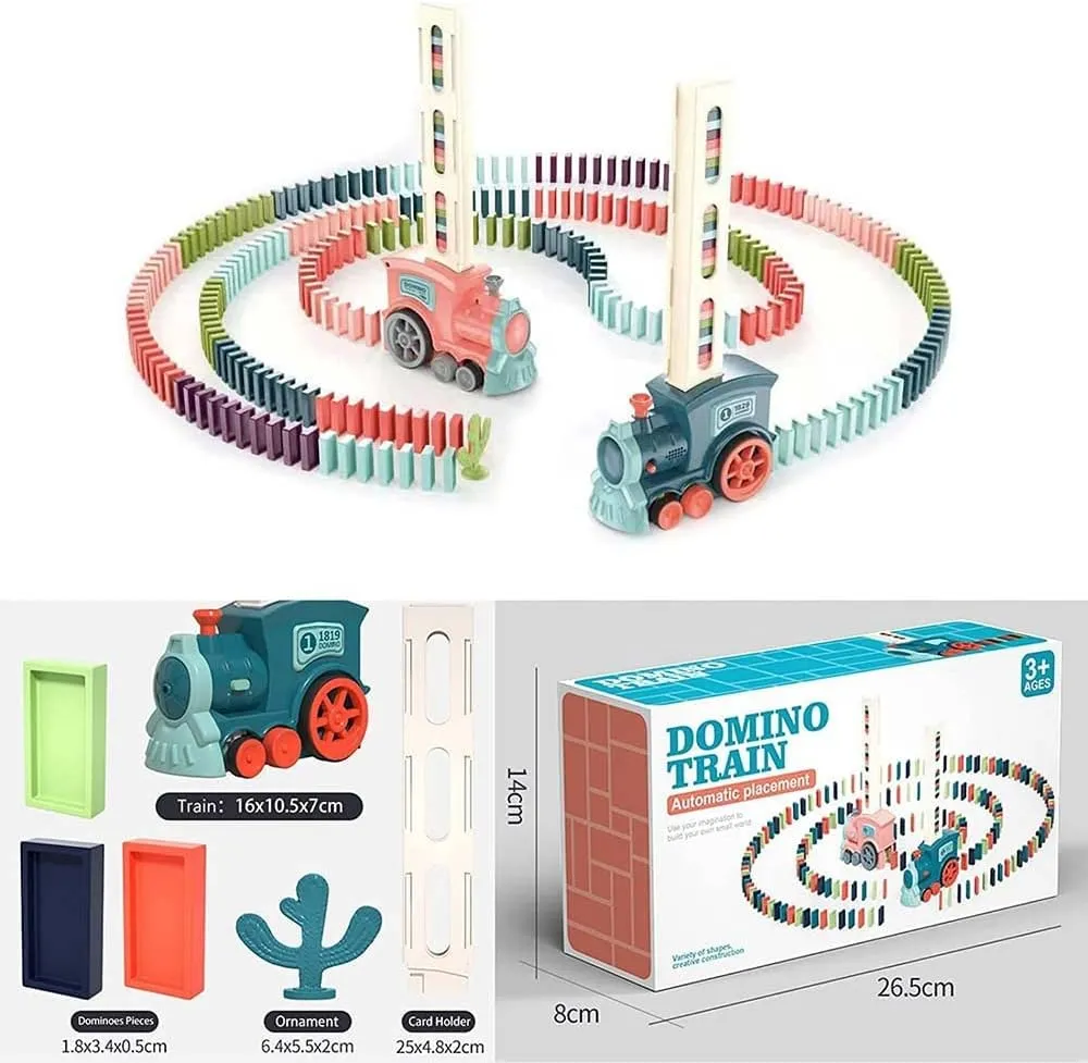soputry Domino Toy Train Blocks Set, Automatic Domino Stacking Toy Creative Domino Rally Electric Train Set, Upgrade 4 Color Domino Toy Train for 3-12 Year Old Boys and Girls (80 Dominoes)