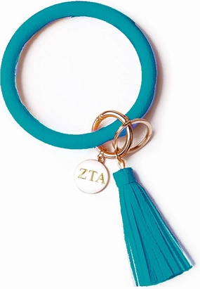 Sorority Shop ZTA Bangle Keychain - Zeta Tau Alpha Teal Ring Keychain with Engraved Disc