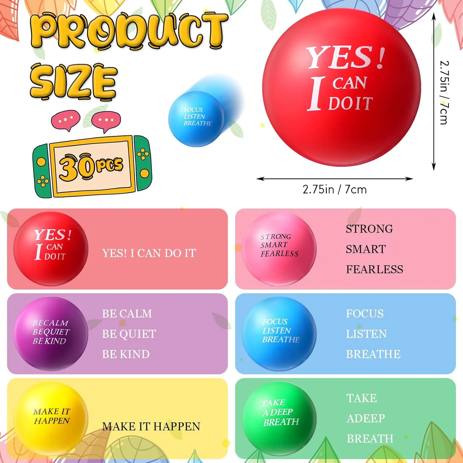Sotiff 30 Pcs Motivational Stress Ball Bulk 2.75 Inch Employee Appreciation Gift Inspirational Stress Ball Large Relief Anxiety Toys with Quotes Hand Exercise Toy for Kid Adult Coworker(Classical)