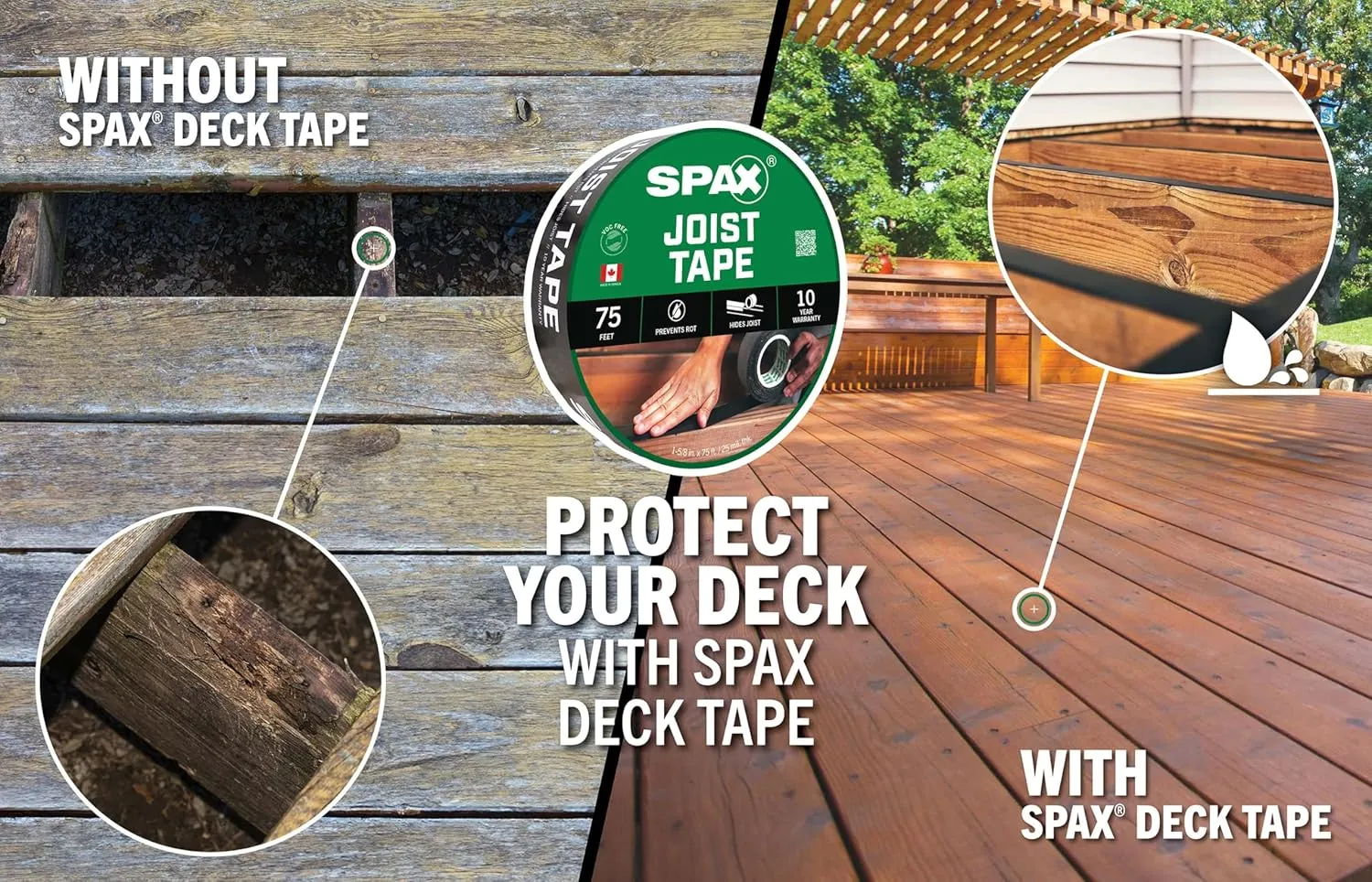 SPAX 1 5/8" x 75' Waterproofing Deck Flashing Tape for Joist and Ledger Wood Beams (1 EA)