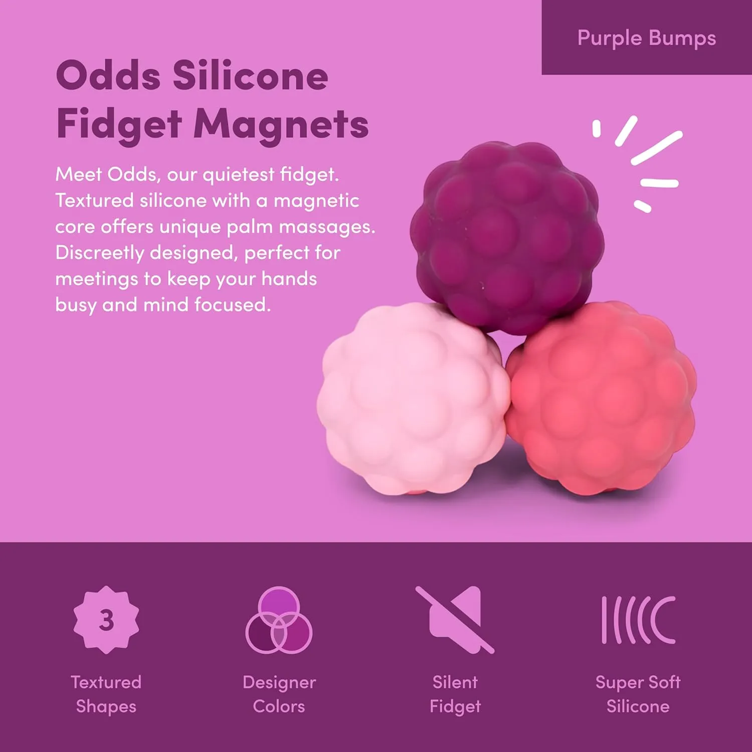 Speks Odds Soft Silicone Fidget Magnets | Silent Stress Relief Toys | Textured Magnetic Balls for Adults & Teens 14  | Purple