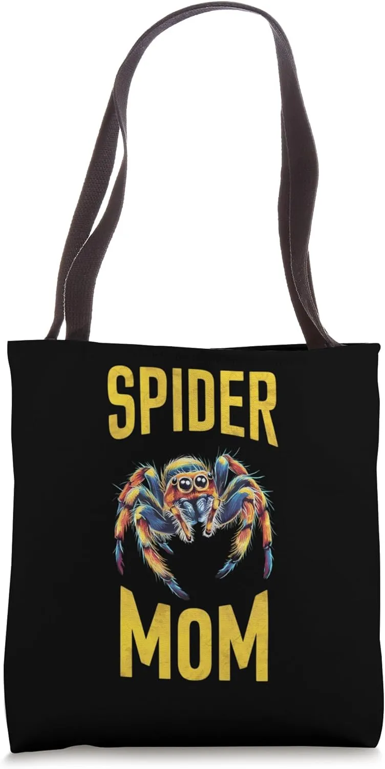 Spider mom jumping spider, jumping spider, writing in yellow Tote Bag