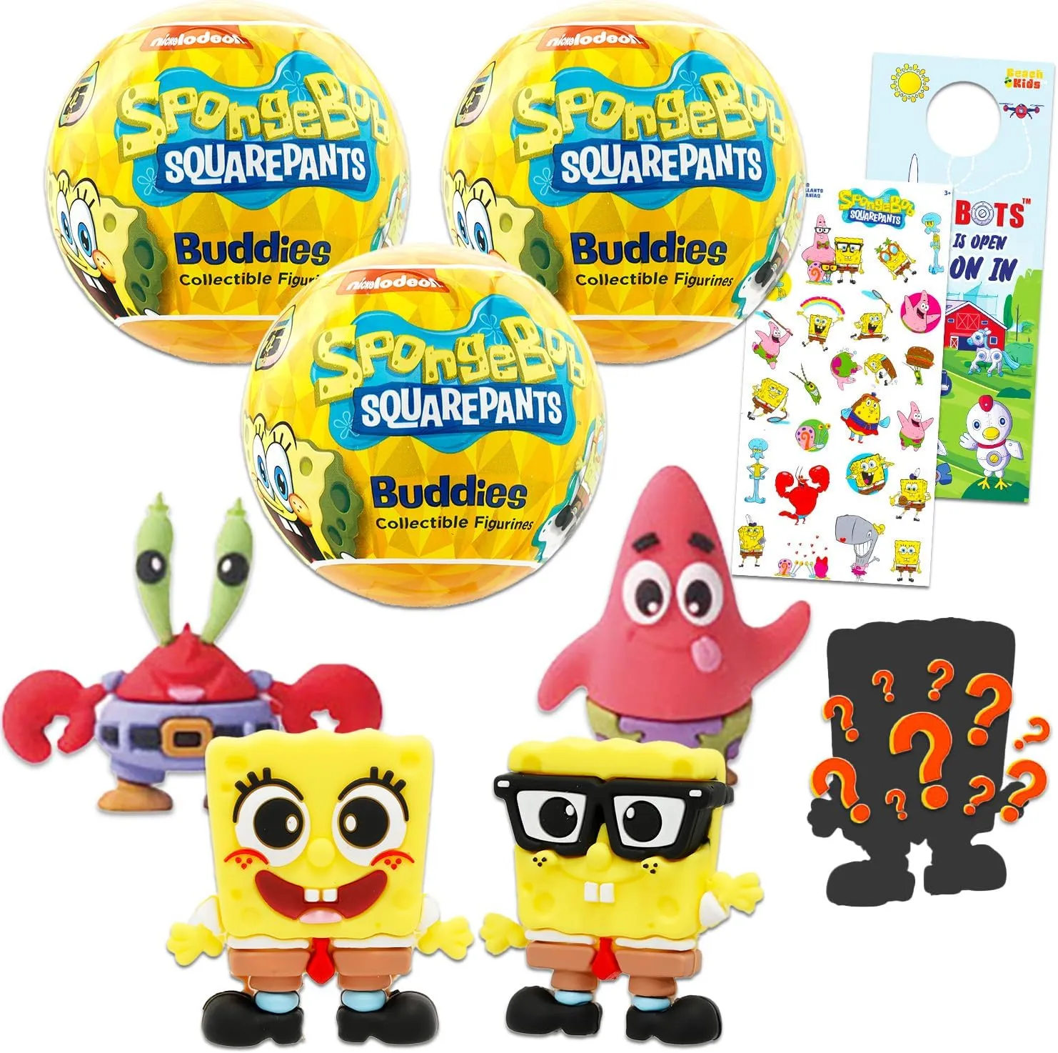 Spongebob Blind Ball Party Favors Bundle - 2 Pack Blind Ball Mystery Mini Figures Plus Stickers, More | Spongebob Squarepants Mini Figurines for Kids, Boys, Girls