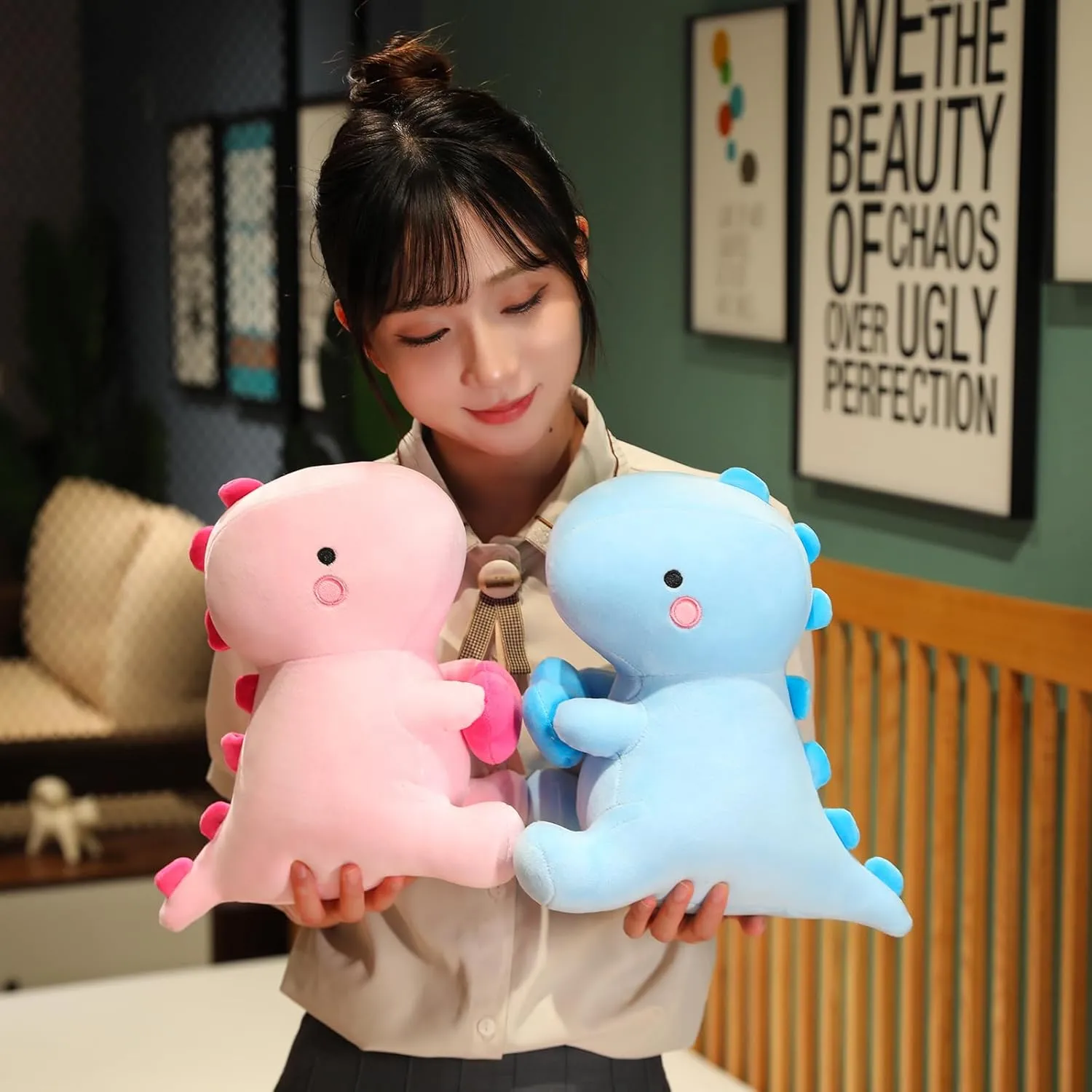 SQEQE Dinosaur Stuffed Animal, Loving Soft Dino Plush Toys with Holding Heart for Valentine Day, Sweet Romantic Anniversary Birthday Gift for Her Girls Boys Girlfriend(Blue,20 inch)