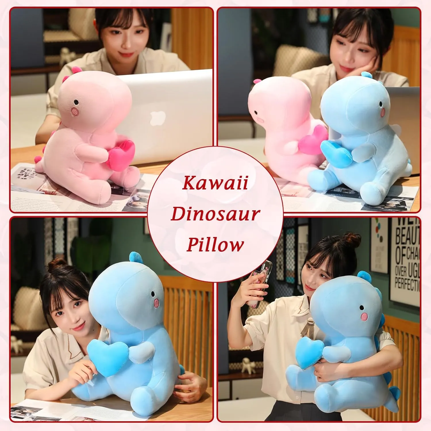 SQEQE Dinosaur Stuffed Animal, Loving Soft Dino Plush Toys with Holding Heart for Valentine Day, Sweet Romantic Anniversary Birthday Gift for Her Girls Boys Girlfriend(Blue,20 inch)