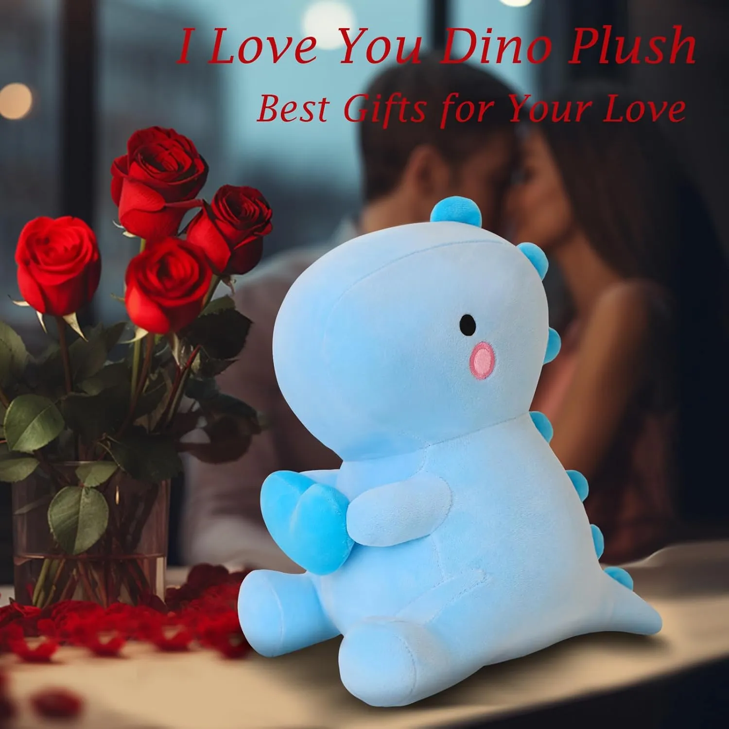 SQEQE Dinosaur Stuffed Animal, Loving Soft Dino Plush Toys with Holding Heart for Valentine Day, Sweet Romantic Anniversary Birthday Gift for Her Girls Boys Girlfriend(Blue,20 inch)