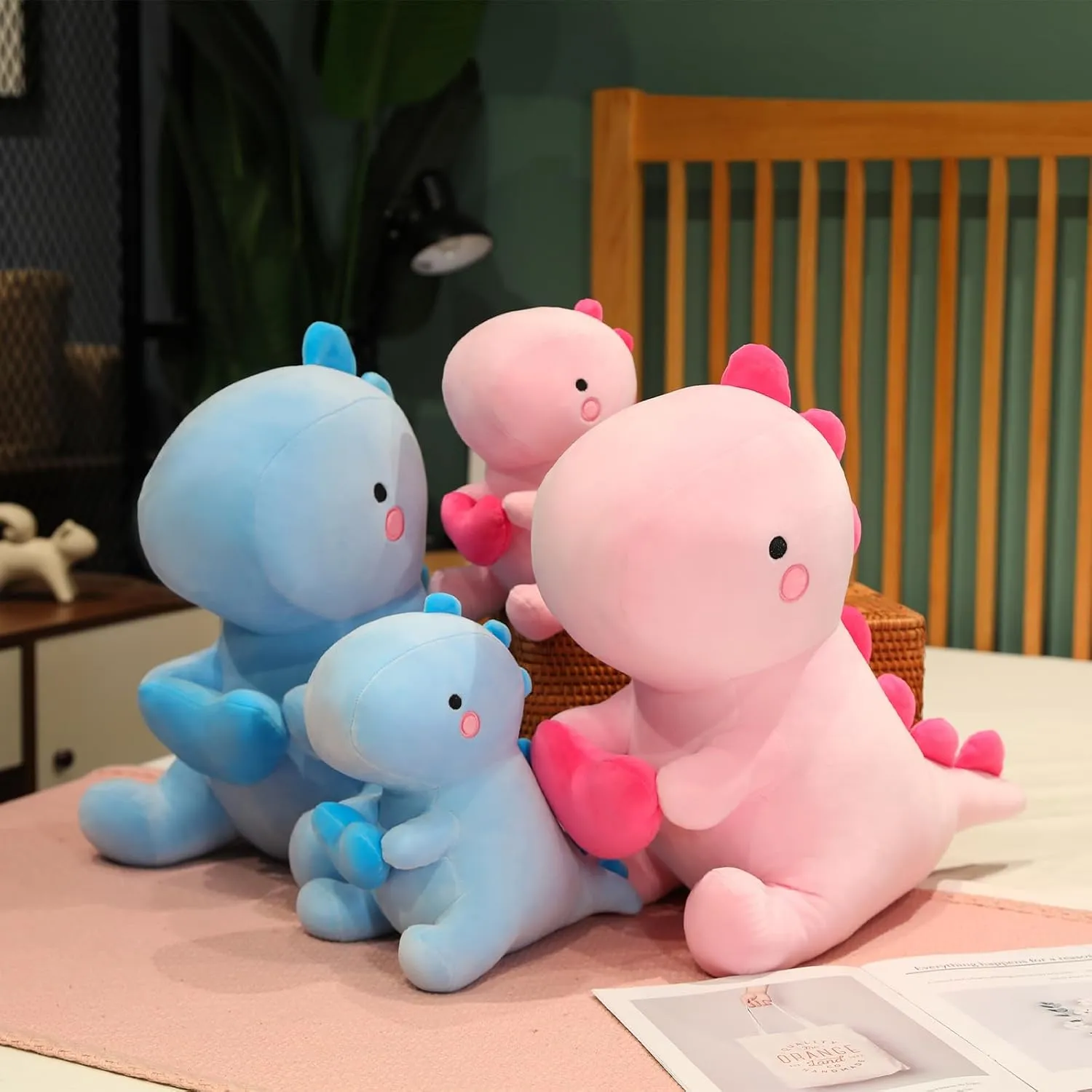 SQEQE Dinosaur Stuffed Animal, Loving Soft Dino Plush Toys with Holding Heart for Valentine Day, Sweet Romantic Anniversary Birthday Gift for Her Girls Boys Girlfriend(Blue,20 inch)