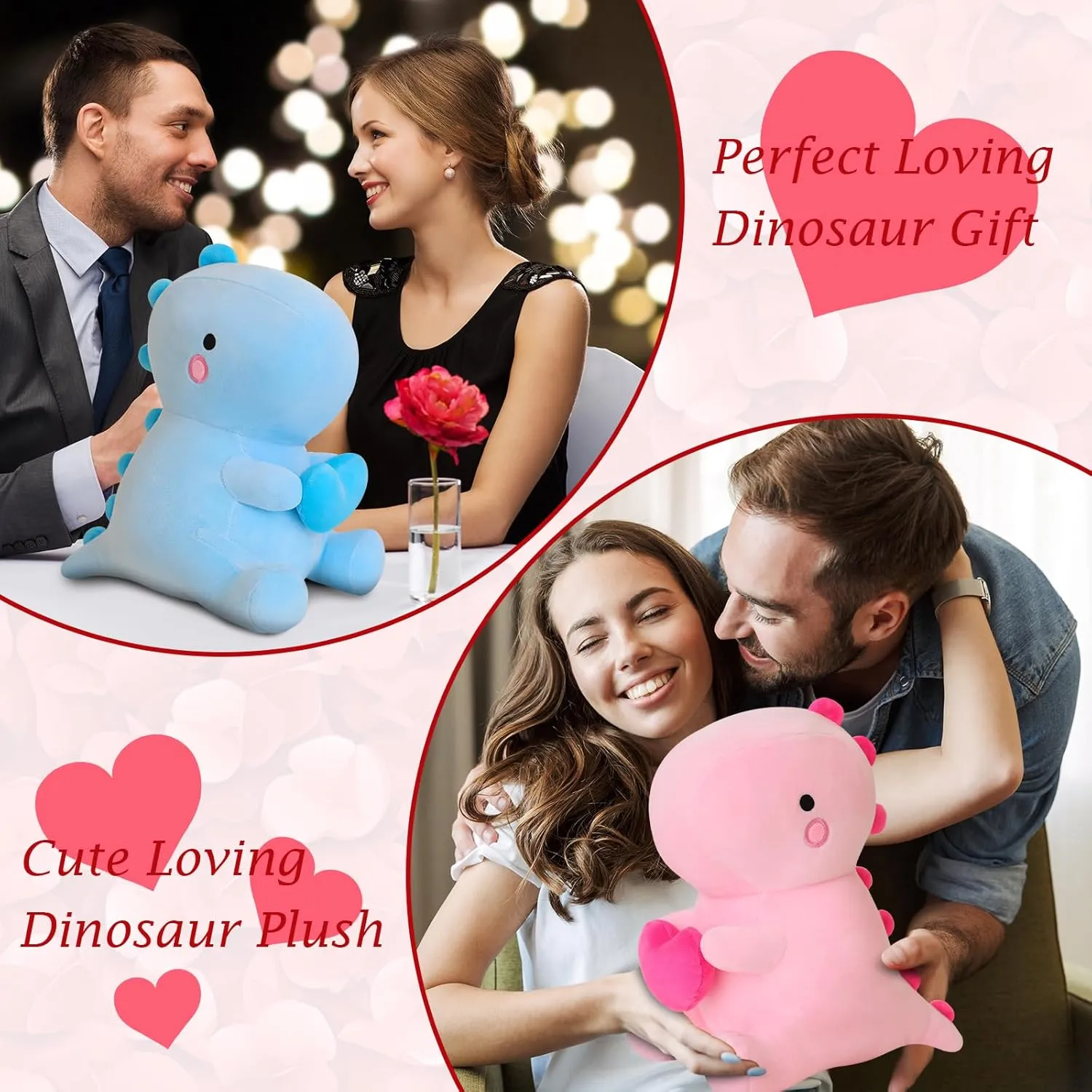 SQEQE Dinosaur Stuffed Animal, Loving Soft Dino Plush Toys with Holding Heart for Valentine Day, Sweet Romantic Anniversary Birthday Gift for Her Girls Boys Girlfriend(Blue,20 inch)