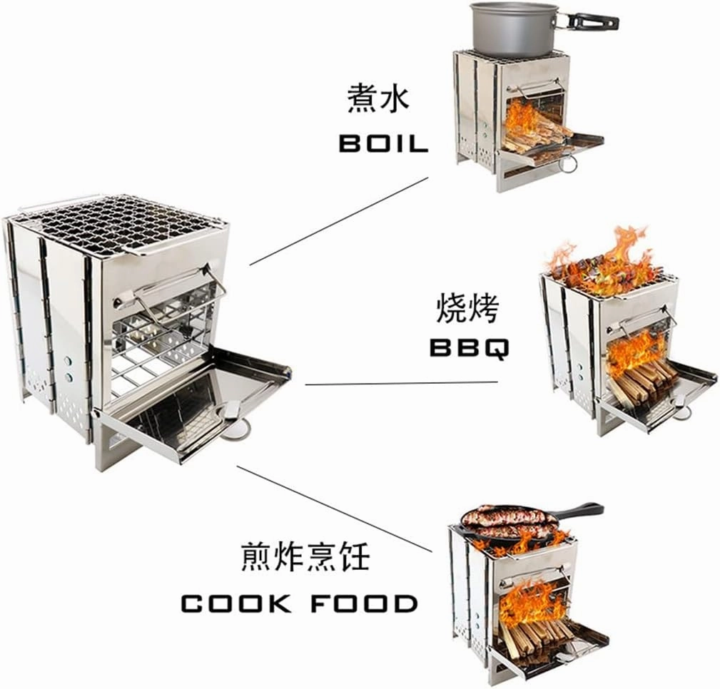 Square Wood Stove Outdoor Grill Mini Grill BBQ Outdoor Grill Camping Picnic Folding Grill