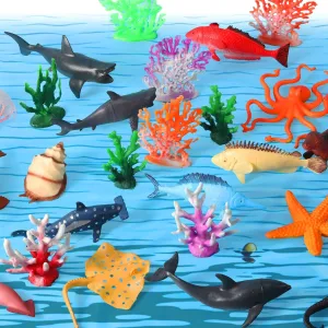Sratte 26 Pcs Ocean Animals Figures Diorama Kit, Plastic Sea Creatures Model Toys Shark Jellyfish Dolphin Ocean Habitat Diorama Supplies for Back to School Gift Educational Learning Birthday Gift