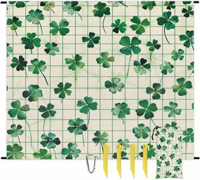 St Patricks Day Beach Blanket, Sandproof Beach Mat, Adults Waterproof Quick Drying Sand Free Mat with 4 x Ground Spikes for Outdoor Travel Camping Hiking, Clover Buffalo Plaid