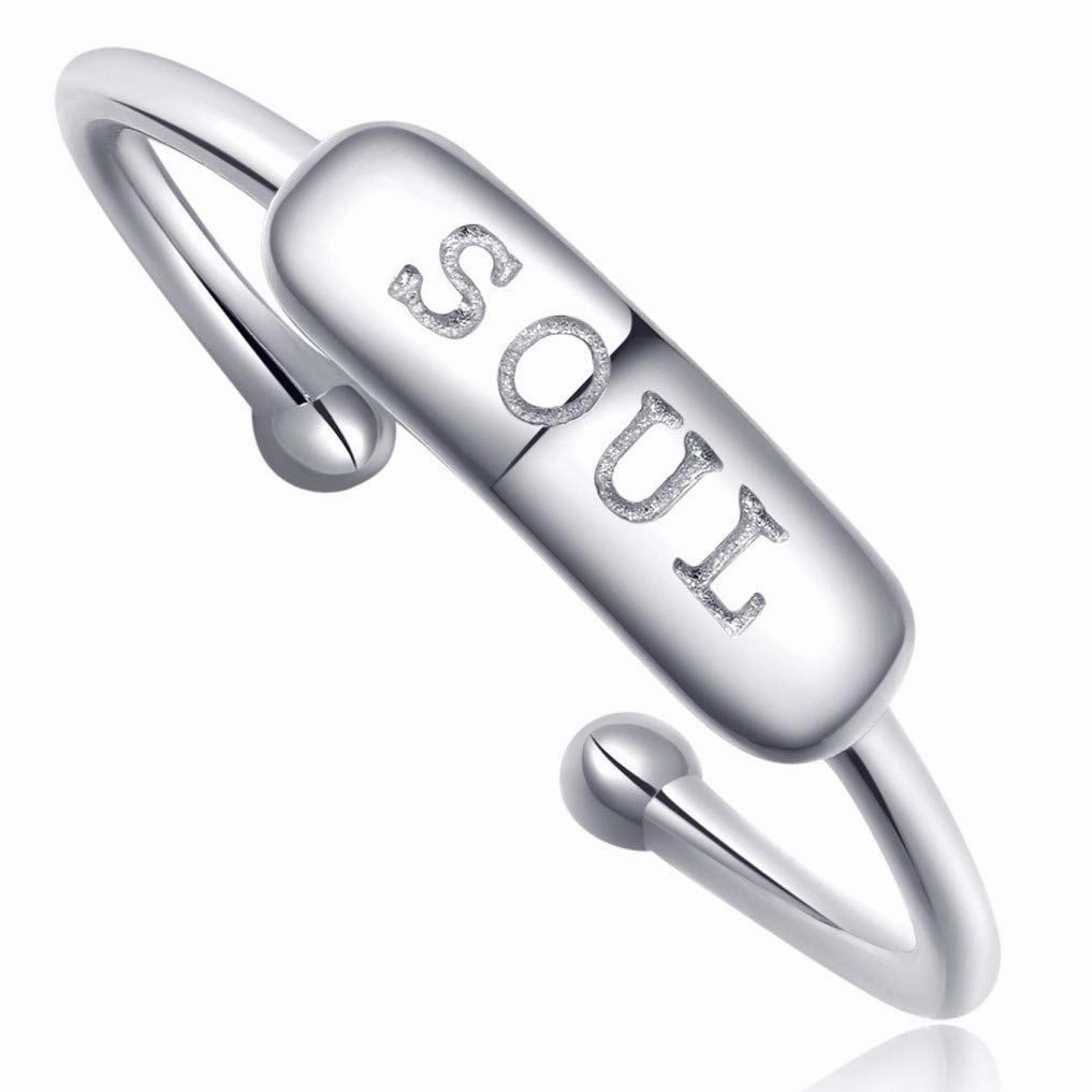 Stacking Ring [ENGRAVED w/ "Soul"] - Adjustable - [.925 Sterling Silver]