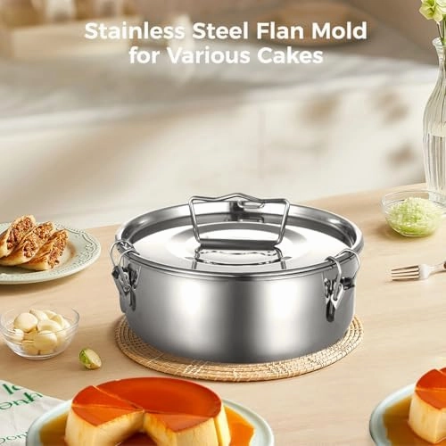 Stainless Steel Flan Mold 1.6QT, Flan Pan for Instant Pot Mexican Design Flanera Flan Maker, Molde Para Flan for Steaming Foods, 7.5"×3"