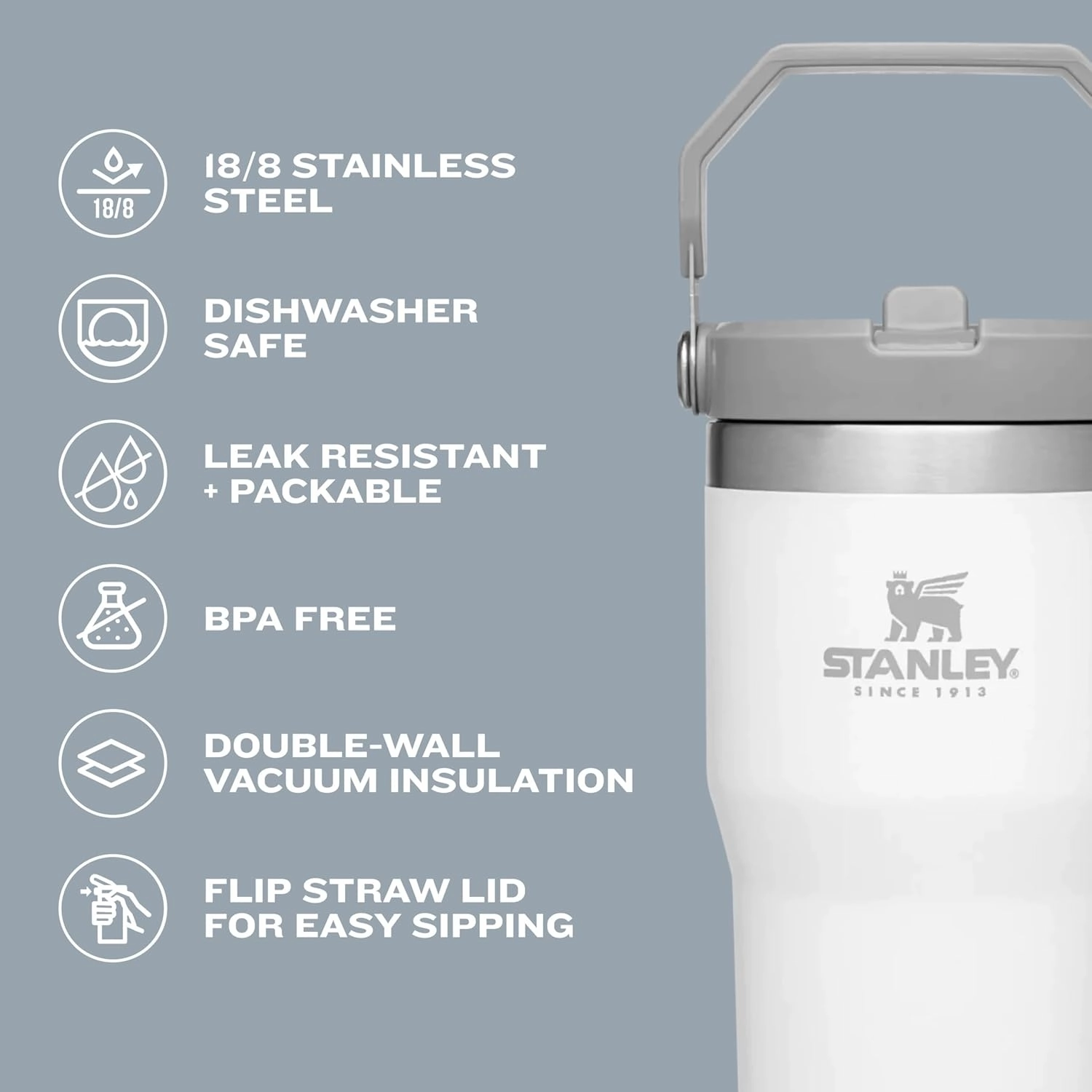 STANLEY IceFlow Stainless Steel Tumbler - Vacuum Insulated Water Bottle for Home, Office or Car Reusable Cup with Straw Leak Resistant Flip Cold for 12 Hours or Iced for 2 Days