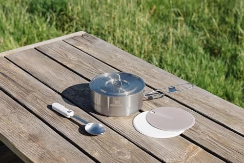 Stanley Wildfare Pro 5-Piece Stainless Steel Saucepan Cook Set | 2 qt Saucepan with Fold & Lock Handle | Cutting Board and Spoon | Camping Essentials for Your Camp Kitchen | BPA-Free