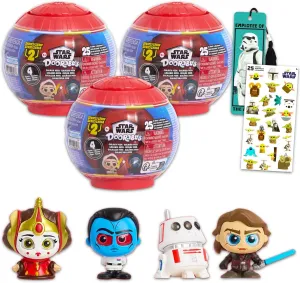 Star Wars Doorables Galaxy Peek Set - 3 Pc Mini Figures in Death Star Case Star Wars Doorables Blind Bags Bundle with Stickers, More | Star Wars Mystery Mini Figures Set