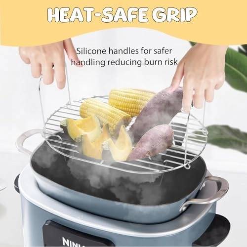 Steam and Roast Rack Compatible with Ninja Foodi Possible Cooker Pro 8.5 Quart MC1000,MC1001,MC1010 Slow Cooker Crock,Stainless Steel Ninja Possible Cooker Pro Accessories with Silicone Feet & Handles