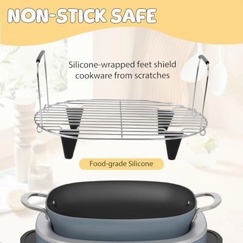 Steam and Roast Rack Compatible with Ninja Foodi Possible Cooker Pro 8.5 Quart MC1000,MC1001,MC1010 Slow Cooker Crock,Stainless Steel Ninja Possible Cooker Pro Accessories with Silicone Feet & Handles