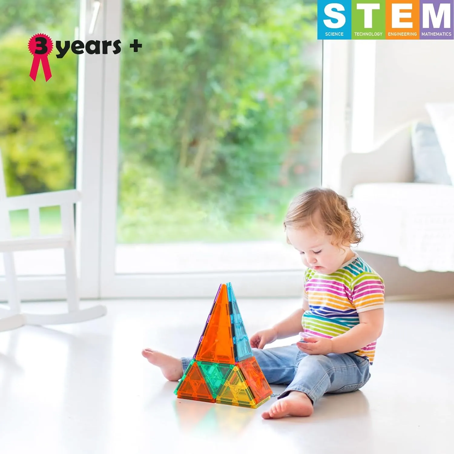 STEM Magnetic Tiles 70pcs, Montessori Sensory Building Blocks for Toddlers Ages 3  Educational Construction Toys with Stacking Blocks, Creative Learning for Boys & Girls