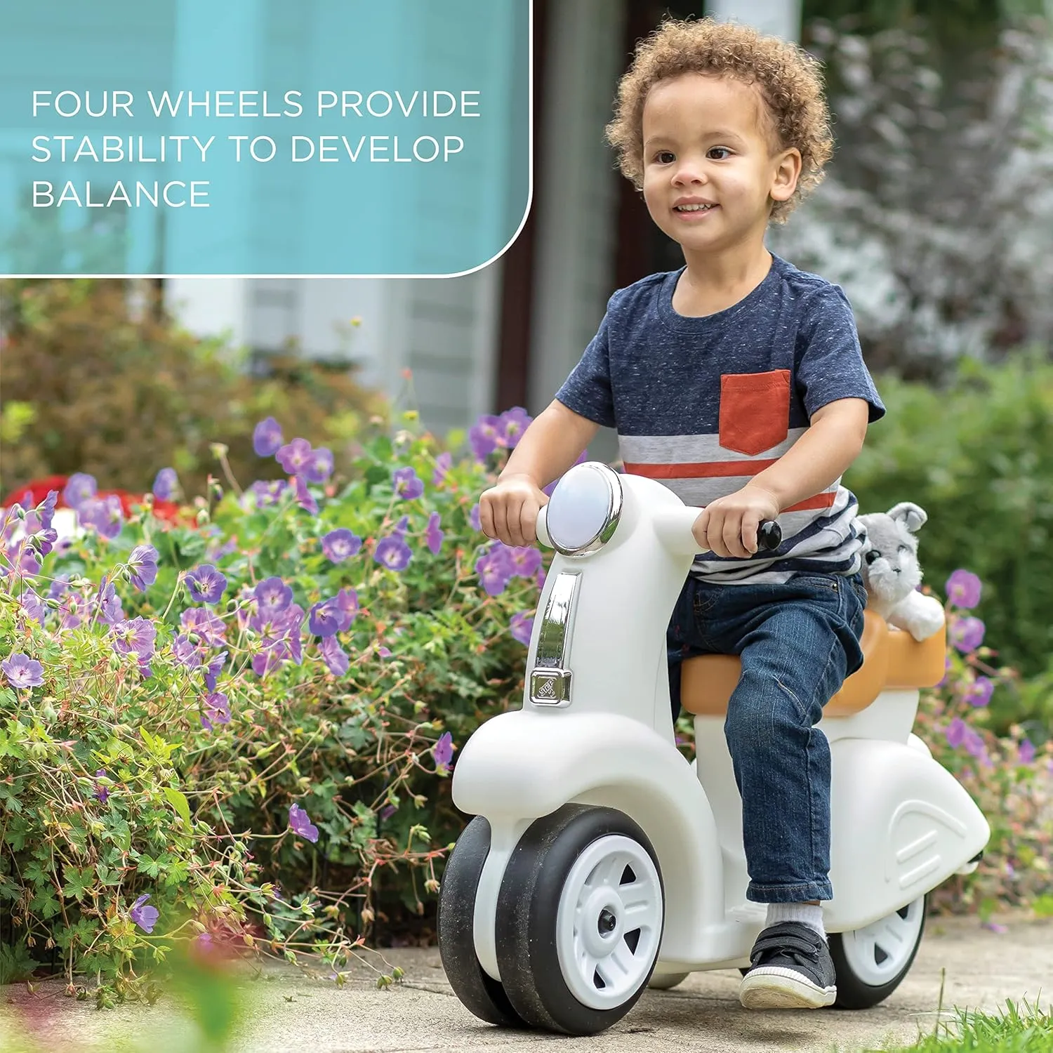 Step2 Ride Along Scooter Kids Push Car, Foot Powered Ride On Toy, Practice Balance with 4 Wheels, Made of Durable Plastic, Max Weight 40 lbs., For Toddlers 1.5-4 Years Old, White