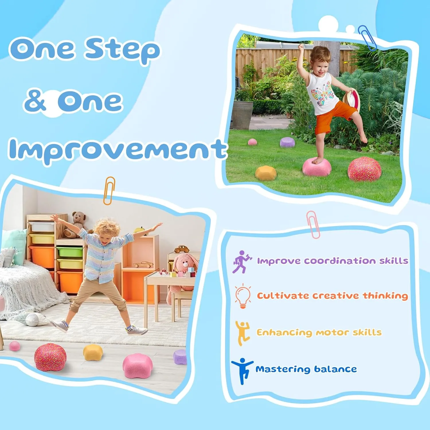 Stepping Stones for Kids – Sensory Balance Toddler Stepping Stones for Toddlers 1-3 for Indoor or Outdoor Coordination Obstacle Course Stacking Blocks Beach Toys 5-Piece