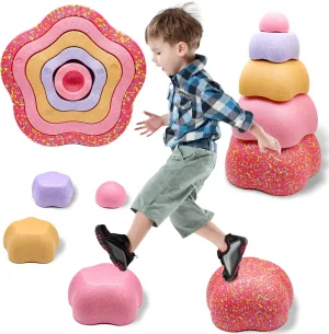 Stepping Stones for Kids – Sensory Balance Toddler Stepping Stones for Toddlers 1-3 for Indoor or Outdoor Coordination Obstacle Course Stacking Blocks Beach Toys 5-Piece