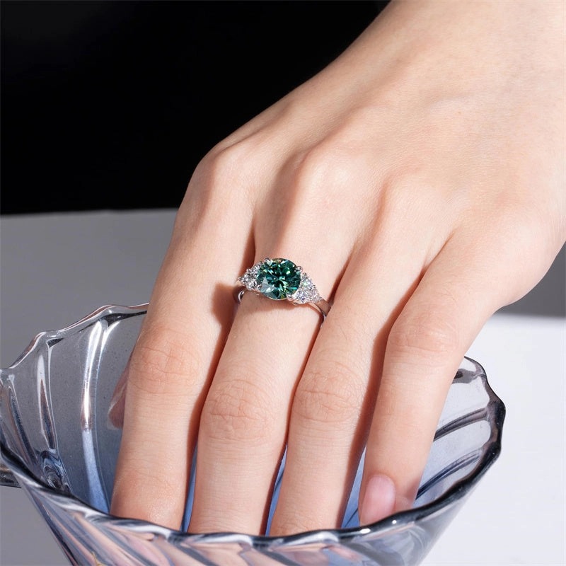 Sterling Silver 4.2 cttw Green Orange Red Moissanite Wedding Band Ring Set