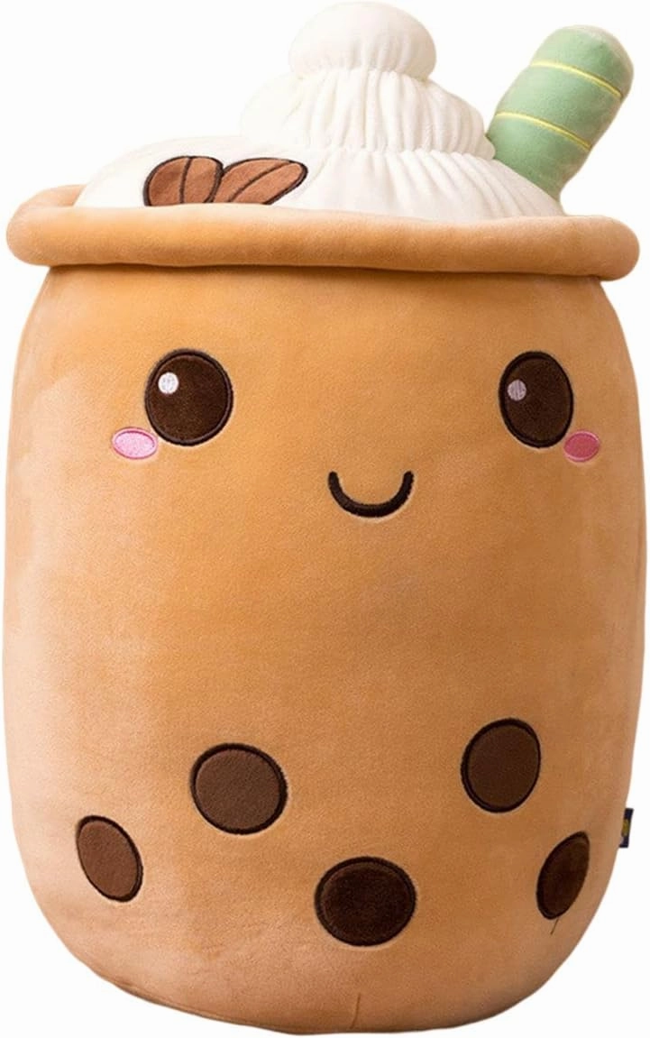 Stuffed Boba Plushies Squishy Bubble Tea Plush Toy Pillow Cute Milk Tea Plushie Adorable Cuddle Pillow Stuffed Food Toy. (Pearl Milk Tea,19.6 inch)