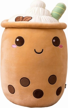 Stuffed Boba Plushies Squishy Bubble Tea Plush Toy Pillow Cute Milk Tea Plushie Adorable Cuddle Pillow Stuffed Food Toy. (Pearl Milk Tea,19.6 inch)