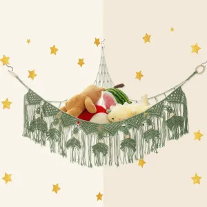 Stuffy Hammock Cotton Rope Stuffed Animal Hammock Large Capacity Plush Net Space Saving Corner Hanging Stuff Toy Organizer for Bedroom Living Room (Green)