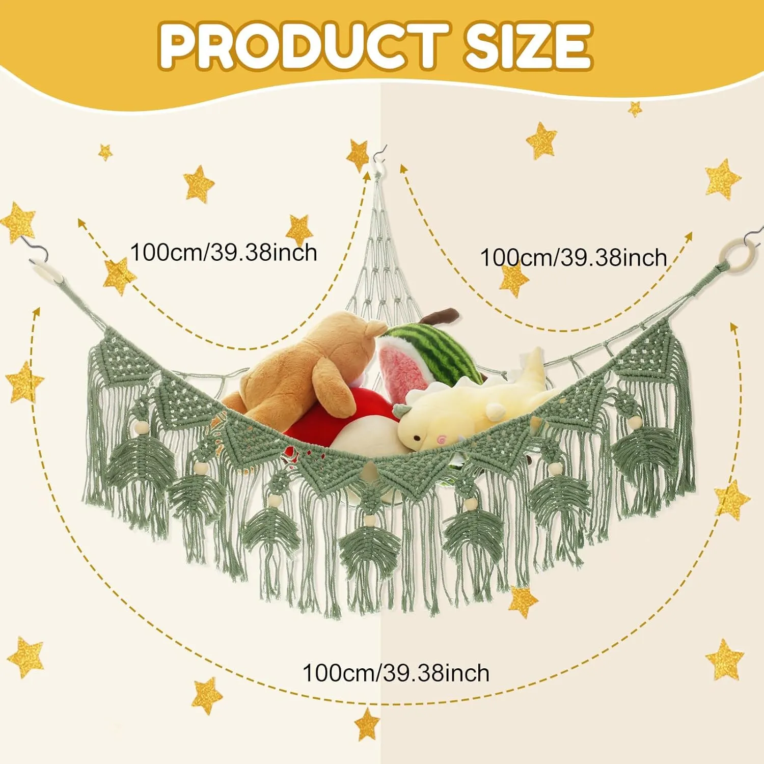 Stuffy Hammock Cotton Rope Stuffed Animal Hammock Large Capacity Plush Net Space Saving Corner Hanging Stuff Toy Organizer for Bedroom Living Room (Green)