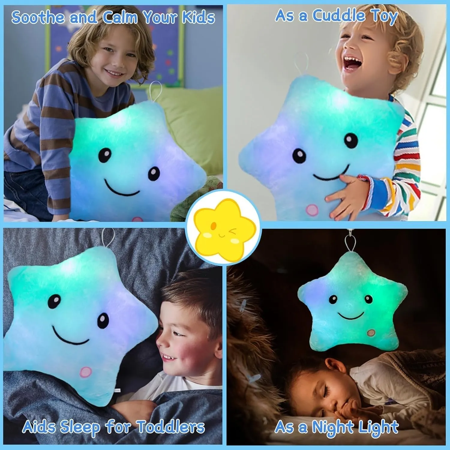 Subao Sensory Toys for Kids with Autism, 14" Twinkle Star Plush Toddler Pillow Light Up Toy, Autism Sensory Products, Toddler Travel Soft Toys, Birthday Xmas Easter Gifts for Boys Age 3-9 Blue