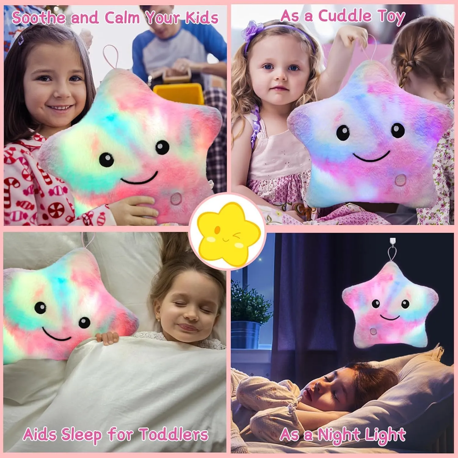 Subao Sensory Toys for Toddlers,14" Star Plush Toddler Pillow Light Up Autism Toys,Light Up Soft ADHD Toys,Special & Autism Needs,Birthday Xmas Easter Gifts for Girls Age 3 4 5 6 7 8 9 10 11 Colorful