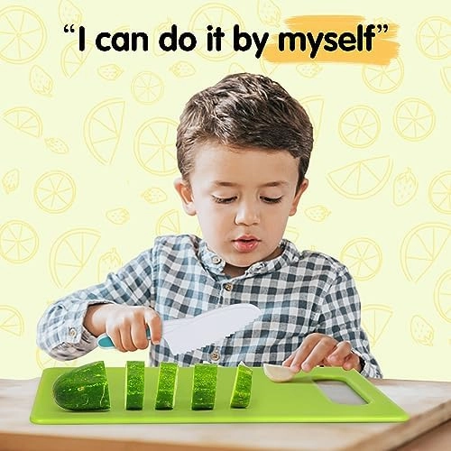 Suhctuptx Kids Knife Set For Real Cooking, Kids Kitchen Knives with Cutting Board Crinkle Cutters Food Conversion Chart & Cleaning Tools, Christmas Birthday Gifts Toddler Toys for Girls Boy Age 2-10