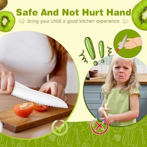 Suhctuptx Kids Knife Set For Real Cooking, Kids Kitchen Knives with Cutting Board Crinkle Cutters Food Conversion Chart & Cleaning Tools, Christmas Birthday Gifts Toddler Toys for Girls Boy Age 2-10