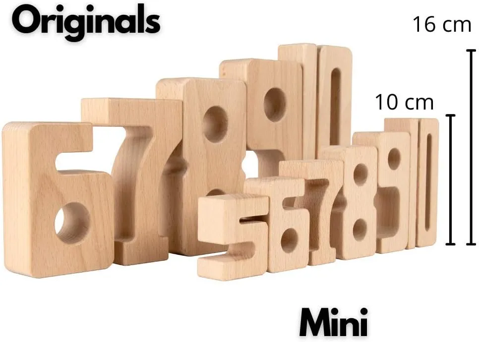 SumBlox Mini (Basic Set) - Set of 80 Mini STEM Solid Wood Educational Numbers, Including Wooden Box and Pack of 80 Activity Cards