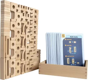SumBlox Mini (Basic Set) - Set of 80 Mini STEM Solid Wood Educational Numbers, Including Wooden Box and Pack of 80 Activity Cards