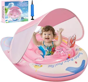 SUNFATT Baby Pool Float with Canopy,Baby Floaties 6-12 Months with UPF 50  Sun Protection & Toy Play Console,Tdooler Float Features an Adjustable Safety Seat for Girls,Toddler,Infant Aged 6-36 Months.